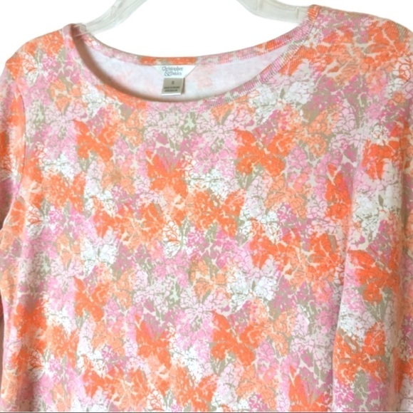Christopher & Banks Pink Orange Pastel Floral 3/4 Sleeve Top Size S - Picture 2 of 5